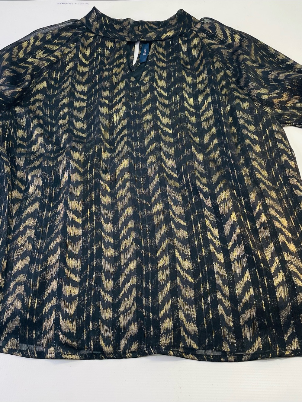 Eclair Black and Gold Patterned long Sleeve Top Metallic Black n Gold Size M